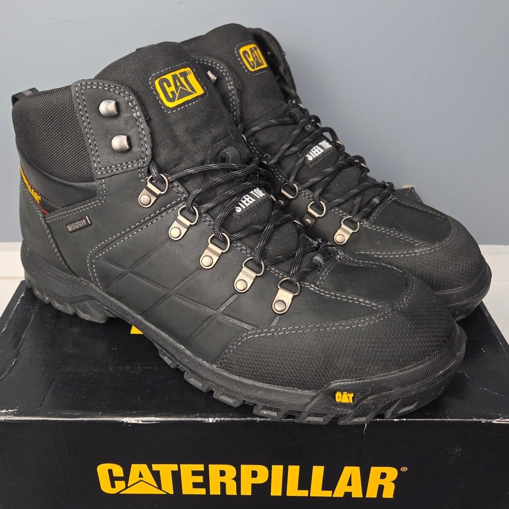 Caterpillar Threshold Work Boots Mens Black 14 Wide Steel Toe Waterproof EH Slip